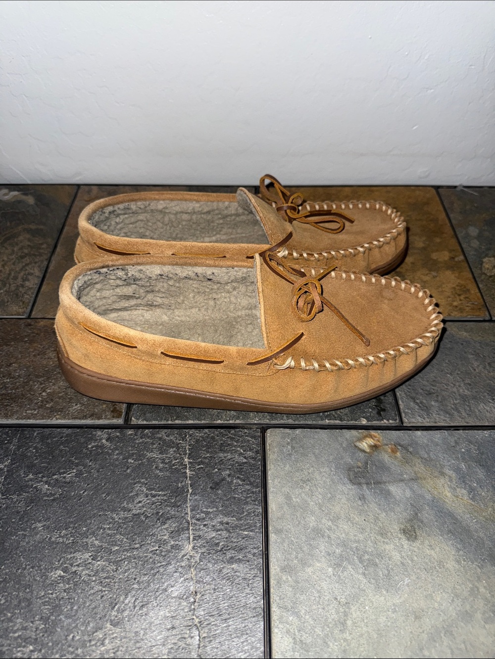 Minnetonka Chestnut Suede Moccasin Slippers